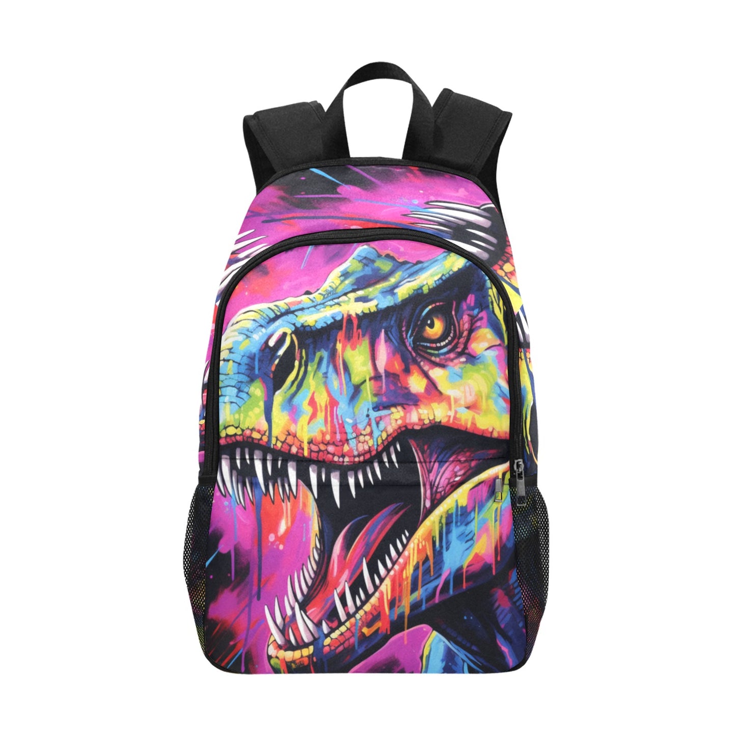 Punk Rock T-Rex Fabric Backpack with Side Mesh Pockets