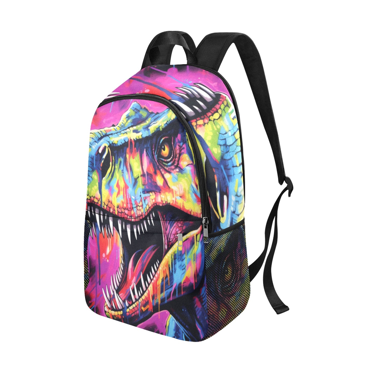 Punk Rock T-Rex Fabric Backpack with Side Mesh Pockets